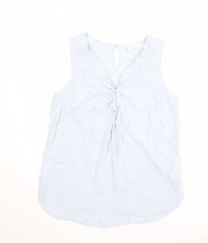 Monsoon Womens Blue Viscose Basic Tank Size 12 V-Neck - Twist Detail