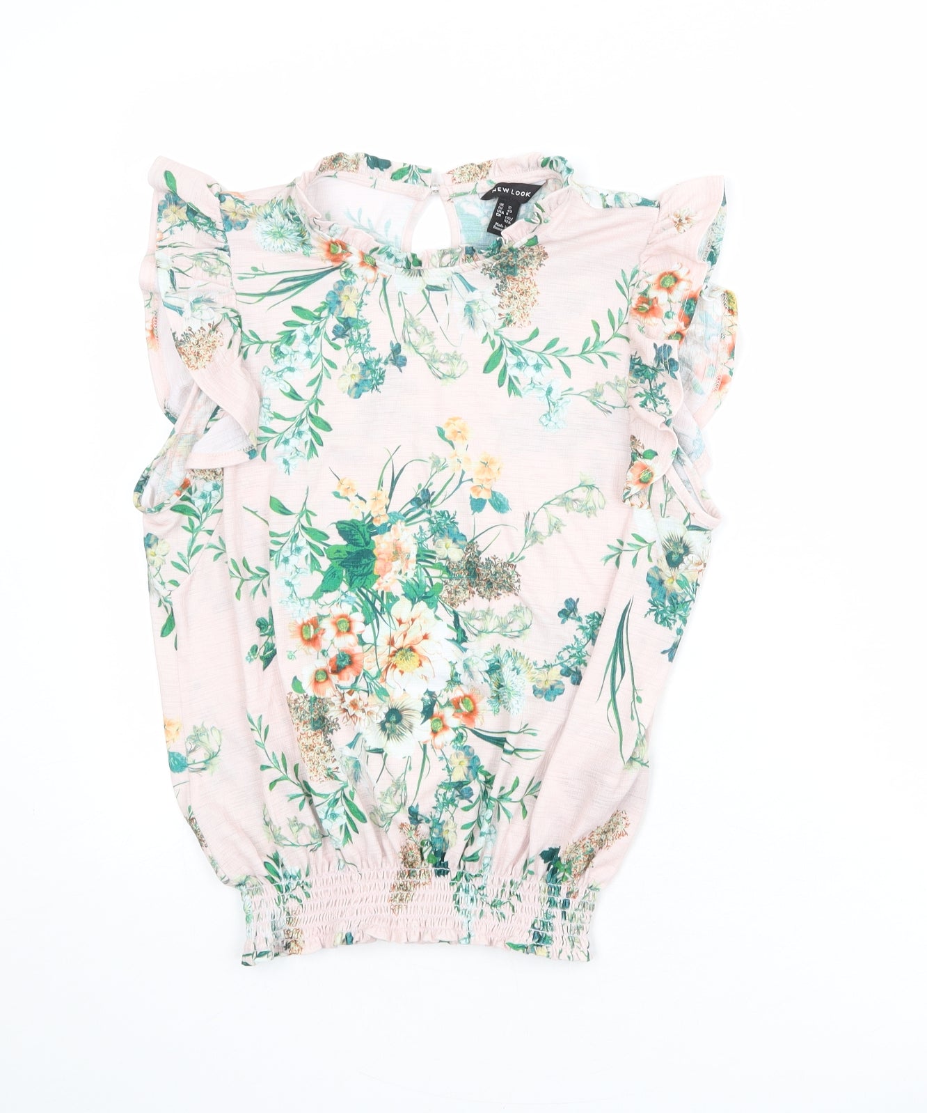 New Look Womens Pink Floral Polyester Basic Blouse Size 12 Mock Neck