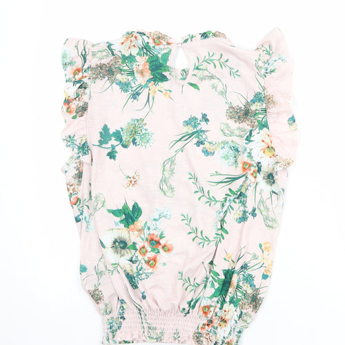 New Look Womens Pink Floral Polyester Basic Blouse Size 12 Mock Neck