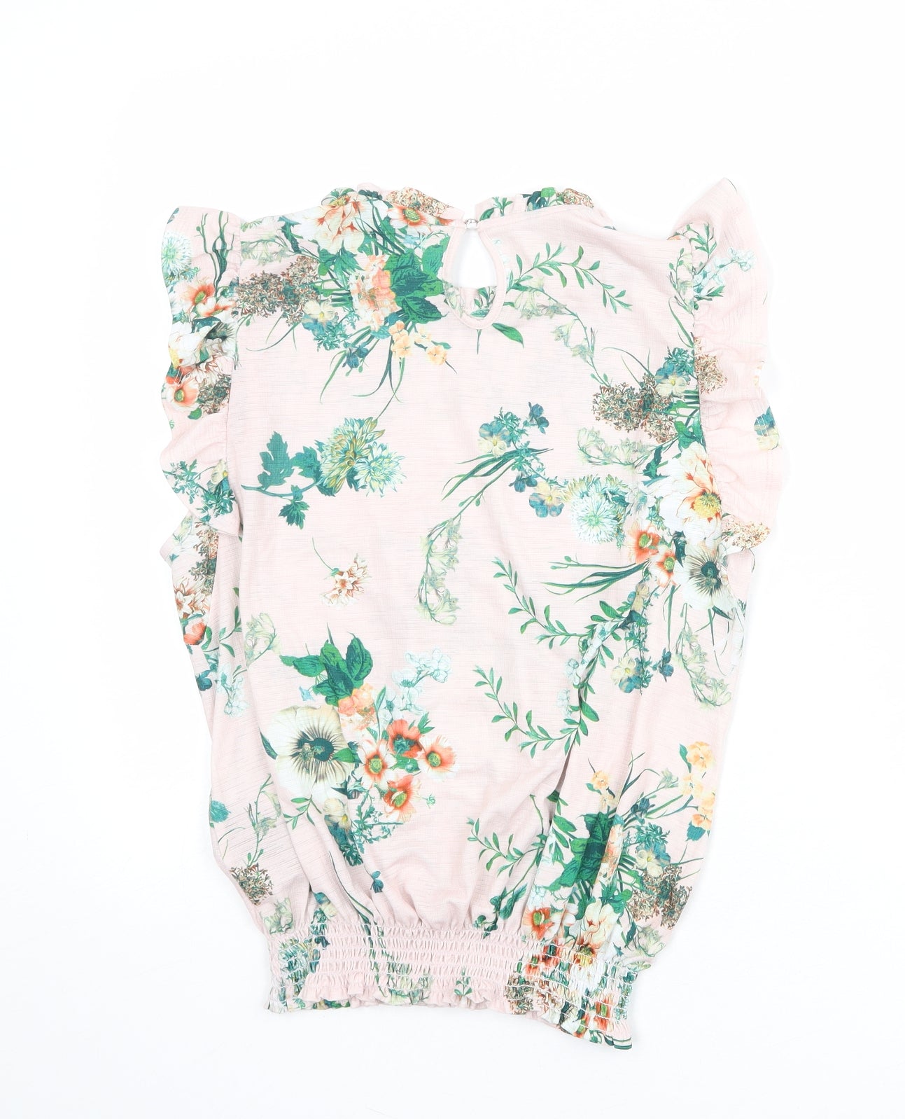 New Look Womens Pink Floral Polyester Basic Blouse Size 12 Mock Neck