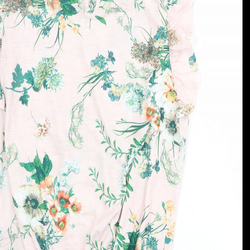 New Look Womens Pink Floral Polyester Basic Blouse Size 12 Mock Neck