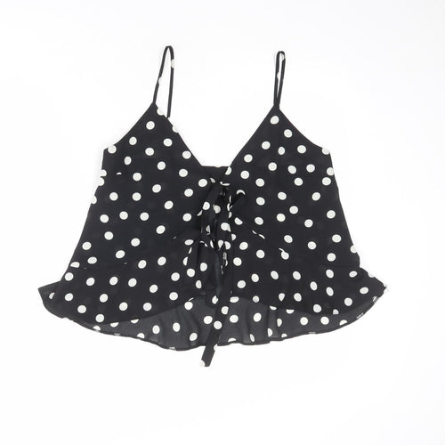 ASOS Womens Black Polka Dot Polyester Cropped Tank Size 10 V-Neck
