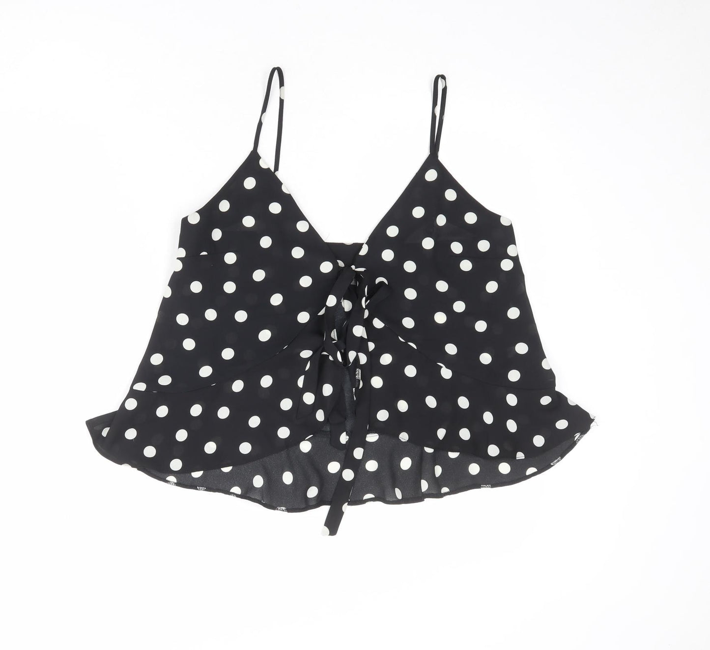 ASOS Womens Black Polka Dot Polyester Cropped Tank Size 10 V-Neck