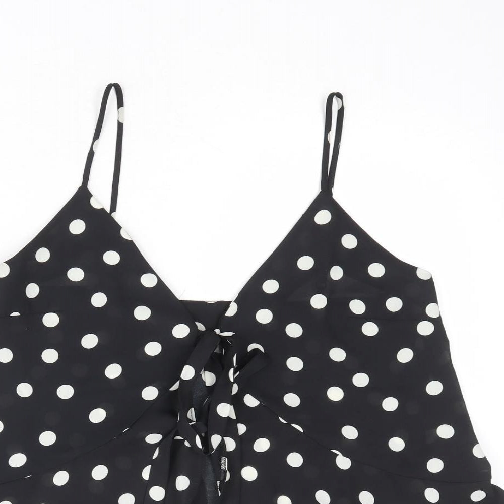 ASOS Womens Black Polka Dot Polyester Cropped Tank Size 10 V-Neck