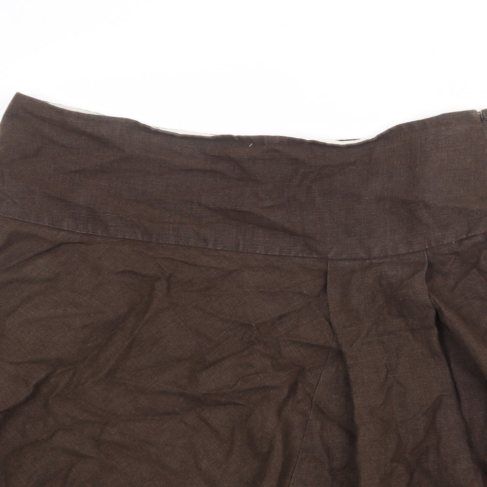 Gap Womens Brown Linen Swing Skirt Size 34 in Zip