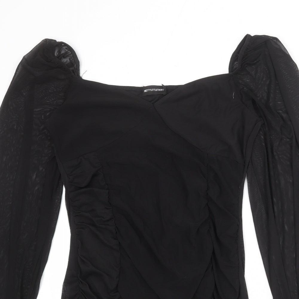 PRETTYLITTLETHING Womens Black Polyester Mini Size 14 Sweetheart Pullover