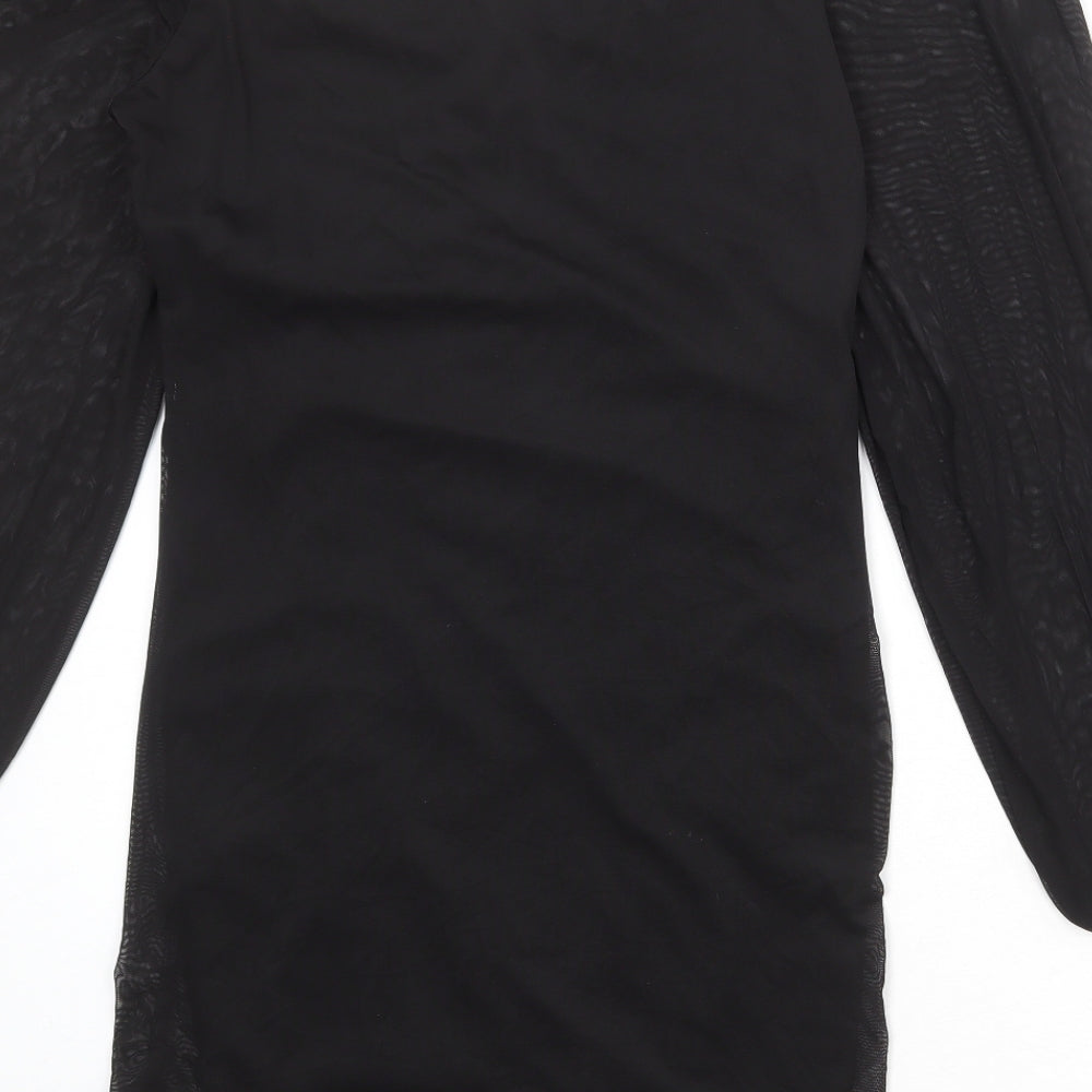 PRETTYLITTLETHING Womens Black Polyester Mini Size 14 Sweetheart Pullover