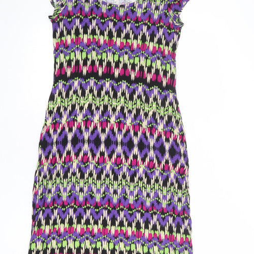 Wallis Womens Multicoloured Geometric Polyester T-Shirt Dress Size S Round Neck Pullover