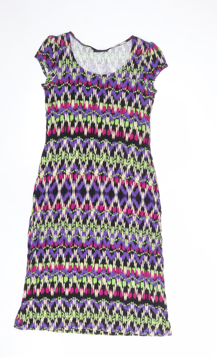 Wallis Womens Multicoloured Geometric Polyester T-Shirt Dress Size S Round Neck Pullover