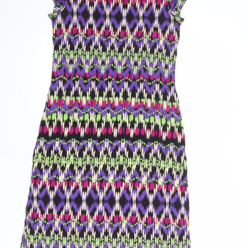 Wallis Womens Multicoloured Geometric Polyester T-Shirt Dress Size S Round Neck Pullover
