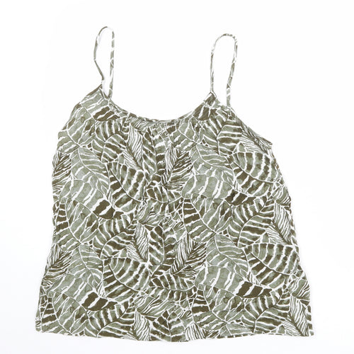 H&M Womens Green Geometric Viscose Basic Tank Size 12 Round Neck - Leaves Print