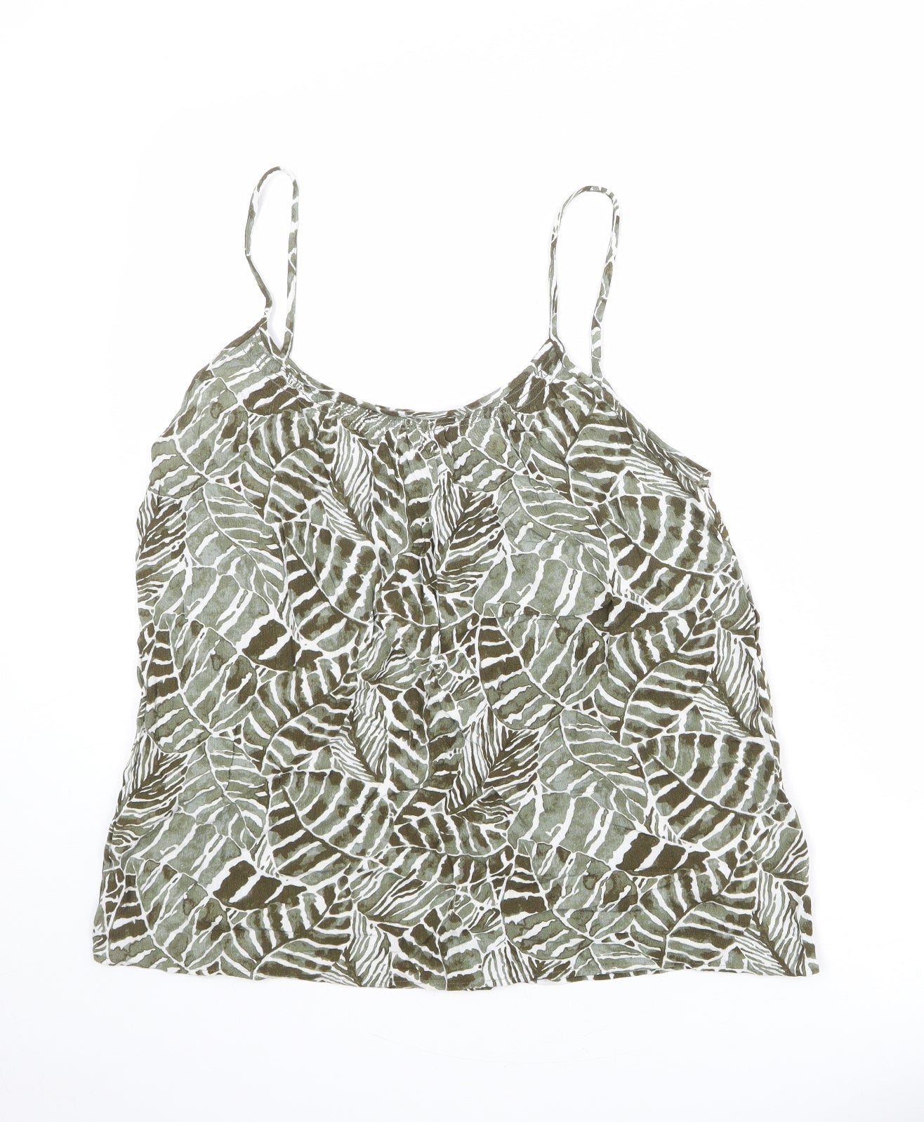 H&M Womens Green Geometric Viscose Basic Tank Size 12 Round Neck - Leaves Print