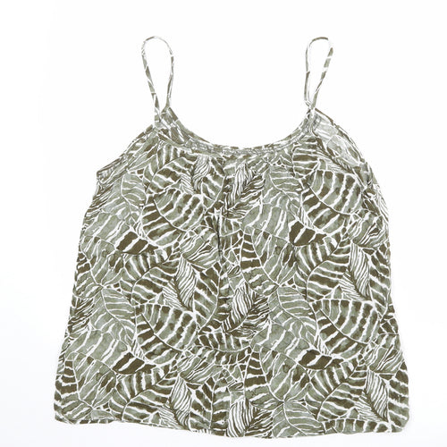 H&M Womens Green Geometric Viscose Basic Tank Size 12 Round Neck - Leaves Print