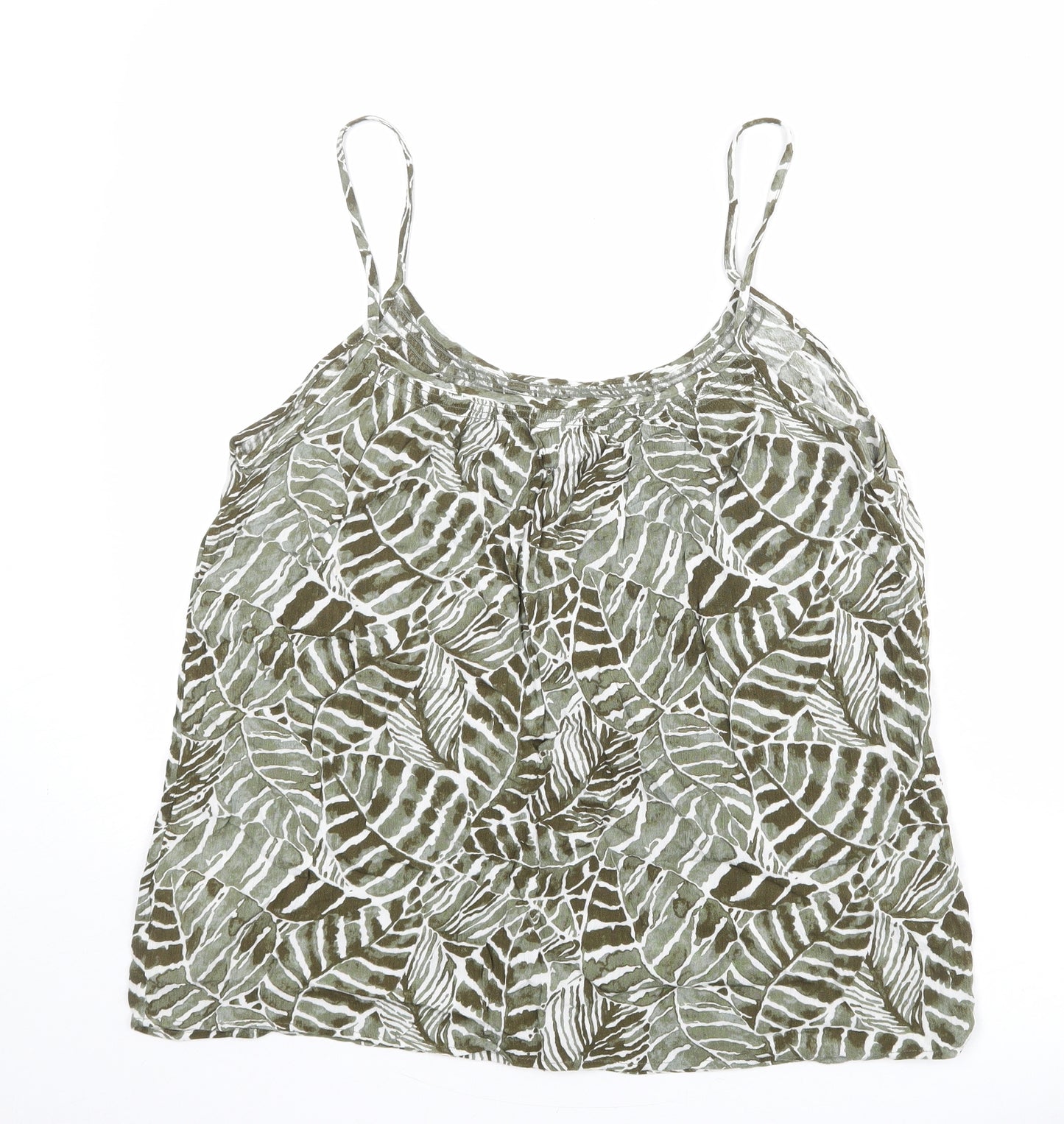 H&M Womens Green Geometric Viscose Basic Tank Size 12 Round Neck - Leaves Print