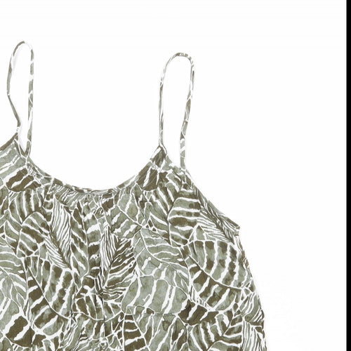 H&M Womens Green Geometric Viscose Basic Tank Size 12 Round Neck - Leaves Print