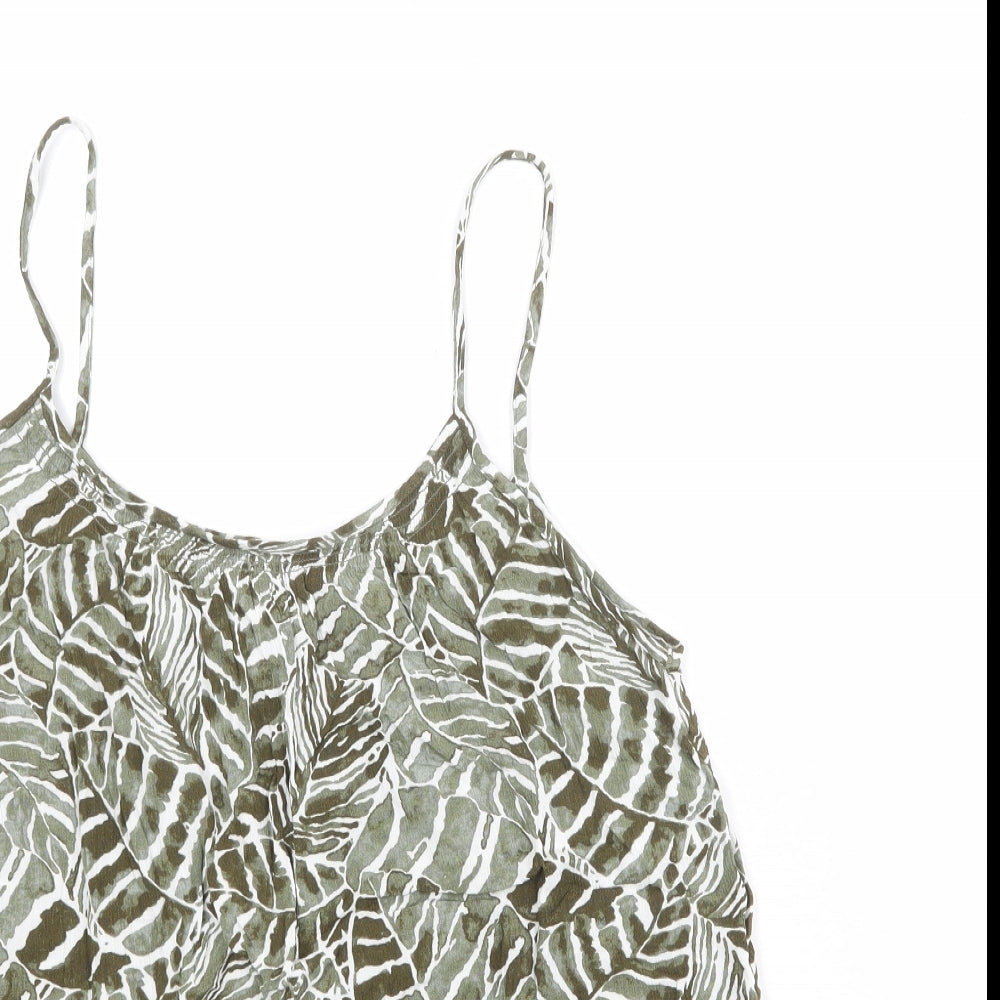 H&M Womens Green Geometric Viscose Basic Tank Size 12 Round Neck - Leaves Print