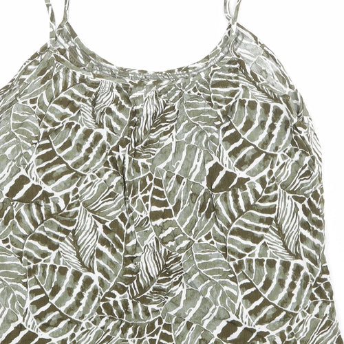 H&M Womens Green Geometric Viscose Basic Tank Size 12 Round Neck - Leaves Print