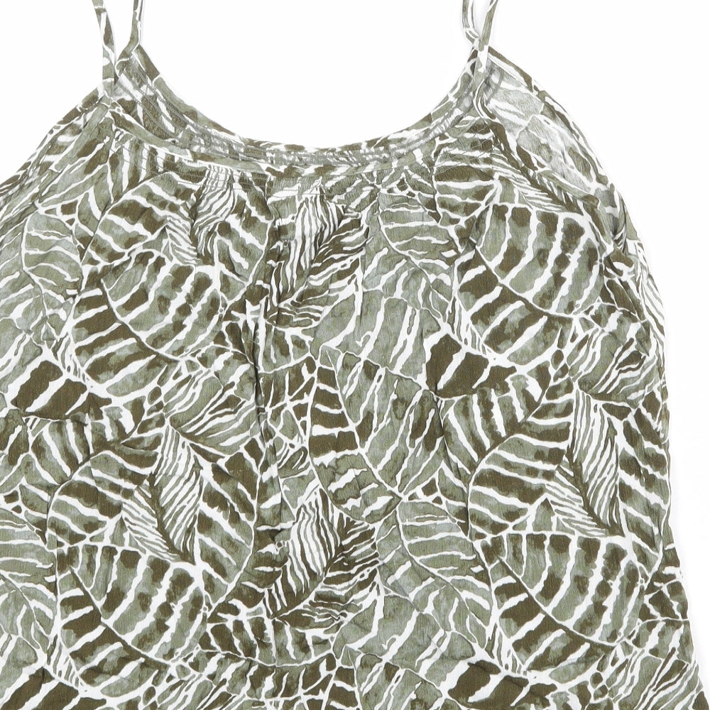 H&M Womens Green Geometric Viscose Basic Tank Size 12 Round Neck - Leaves Print