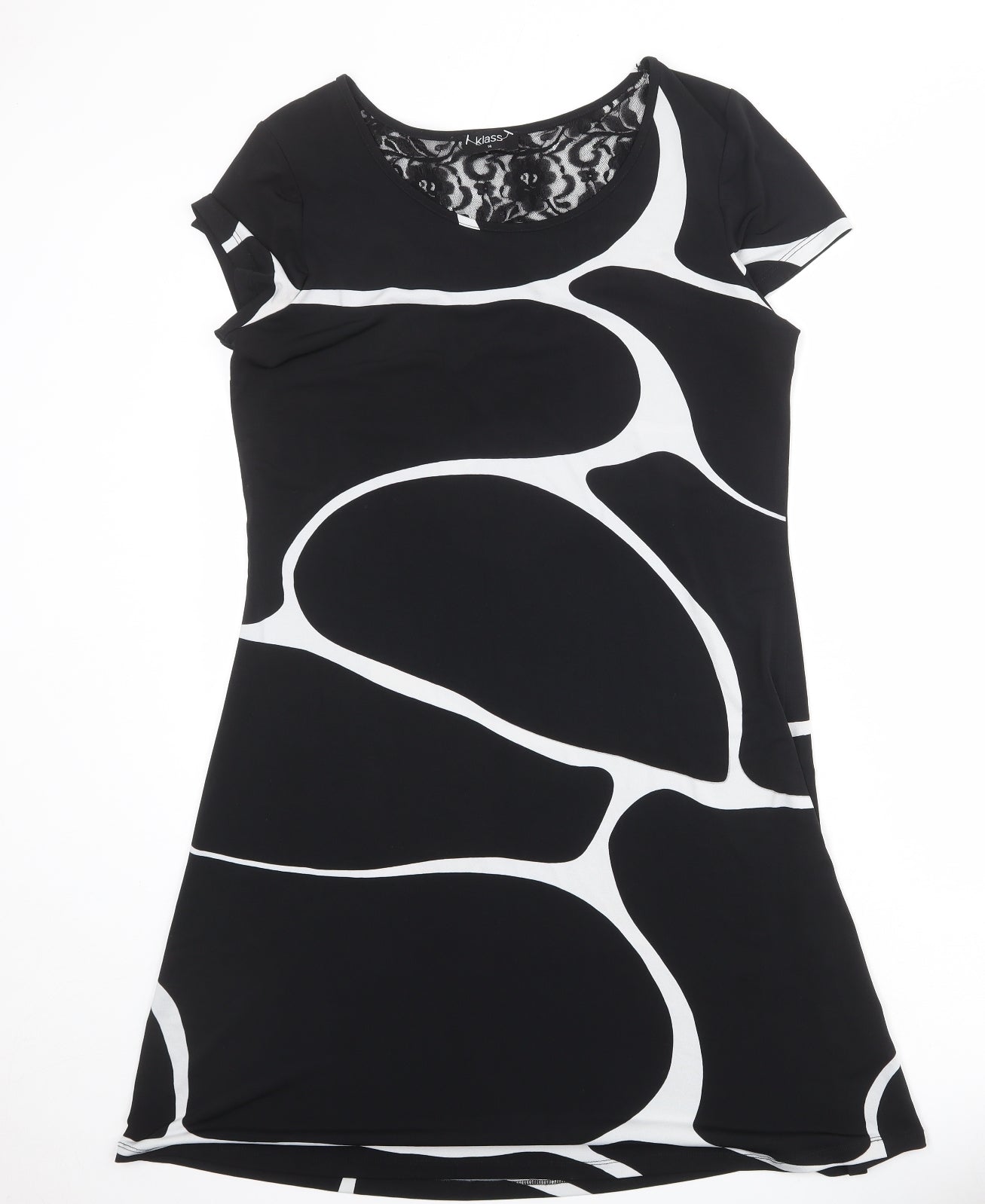 Klass Womens Black Geometric Polyester A-Line Size 14 Round Neck Pullover - Lace Details