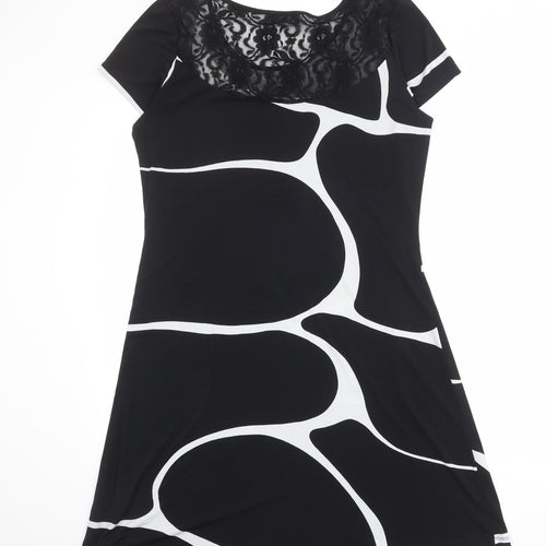Klass Womens Black Geometric Polyester A-Line Size 14 Round Neck Pullover - Lace Details