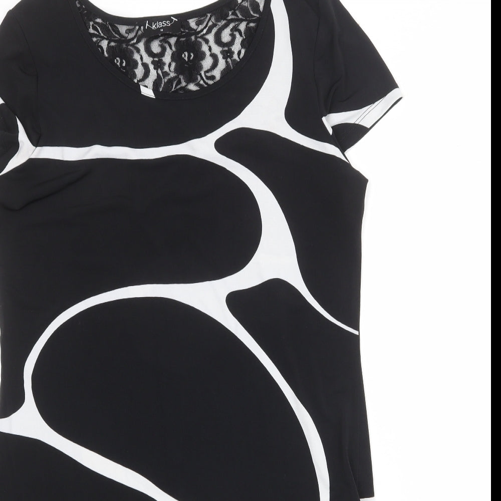 Klass Womens Black Geometric Polyester A-Line Size 14 Round Neck Pullover - Lace Details