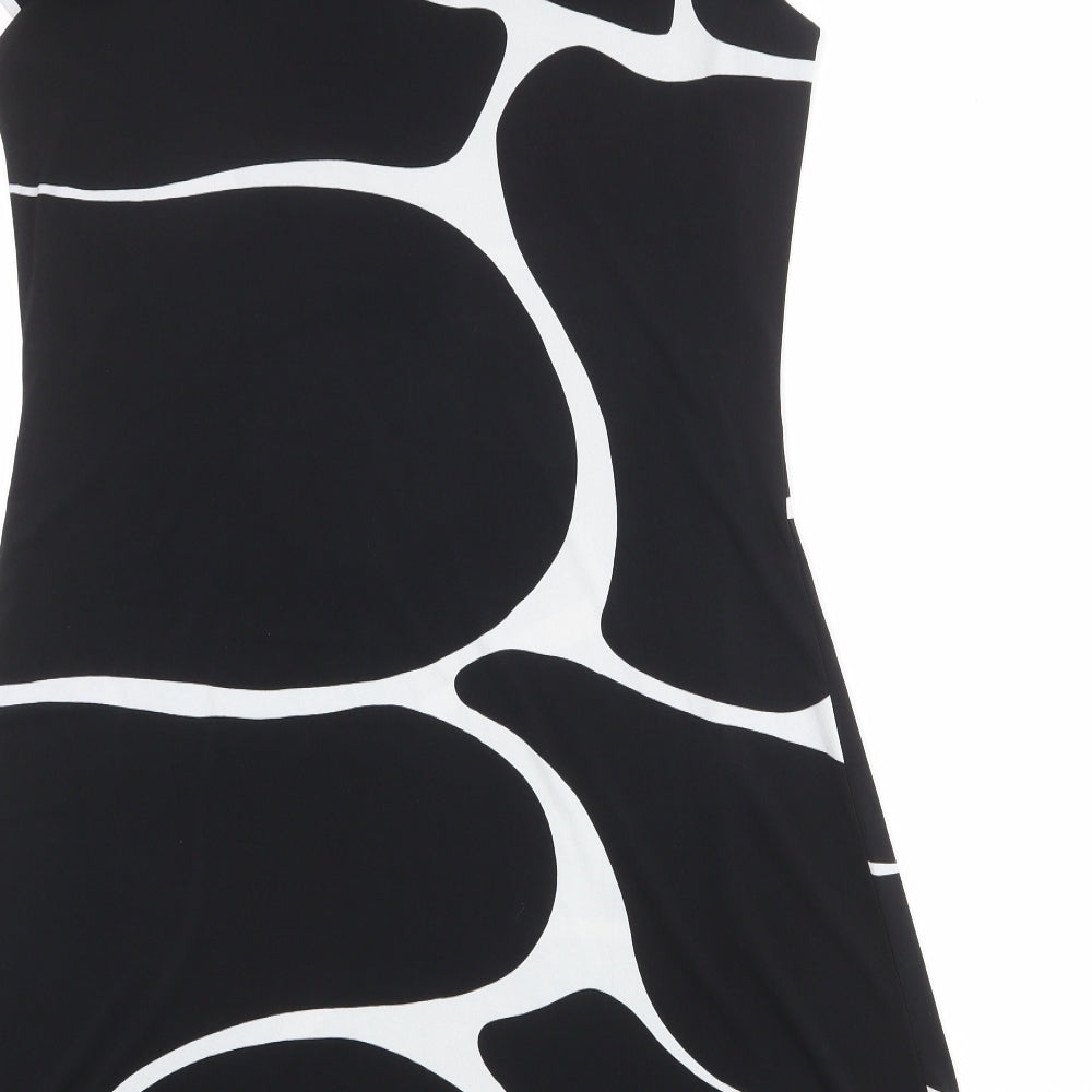 Klass Womens Black Geometric Polyester A-Line Size 14 Round Neck Pullover - Lace Details