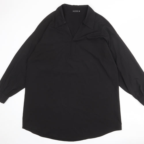 PRETTYLITTLETHING Womens Black Polyester Shirt Dress Size 16 Collared Button