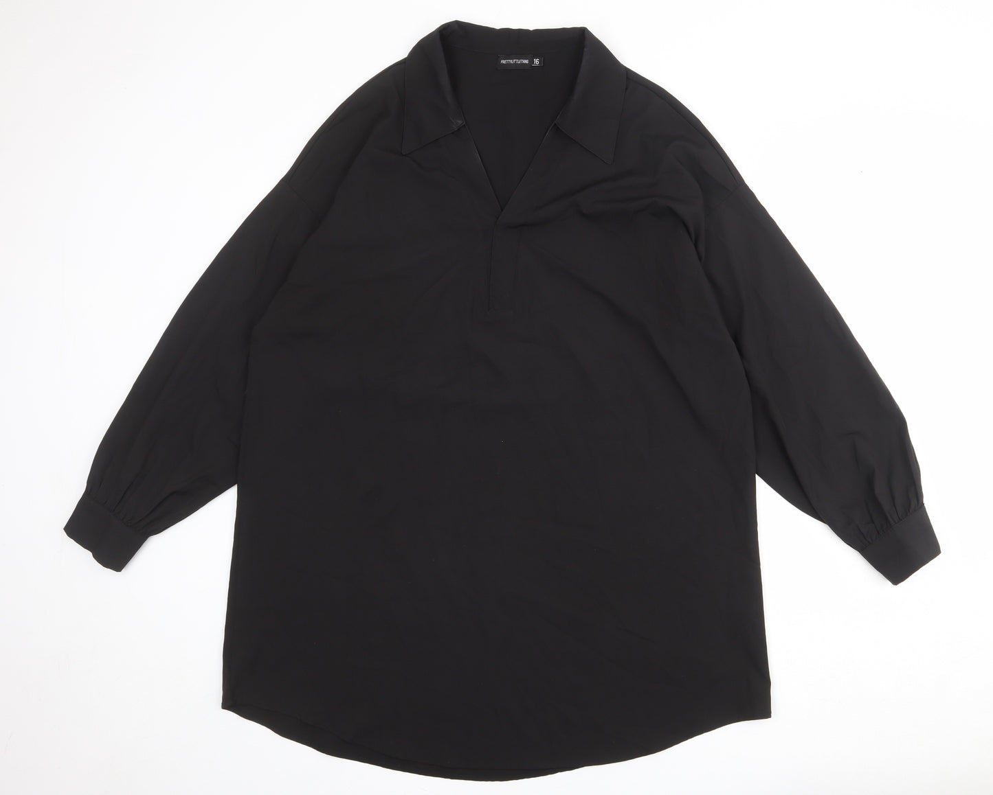 PRETTYLITTLETHING Womens Black Polyester Shirt Dress Size 16 Collared Button