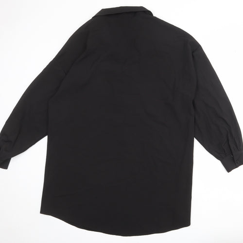 PRETTYLITTLETHING Womens Black Polyester Shirt Dress Size 16 Collared Button