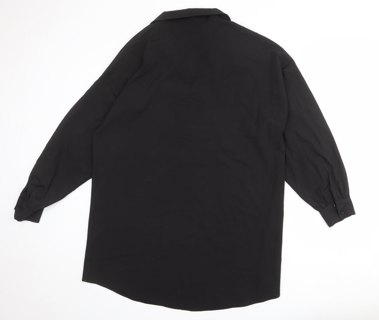 PRETTYLITTLETHING Womens Black Polyester Shirt Dress Size 16 Collared Button