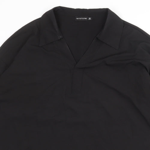 PRETTYLITTLETHING Womens Black Polyester Shirt Dress Size 16 Collared Button