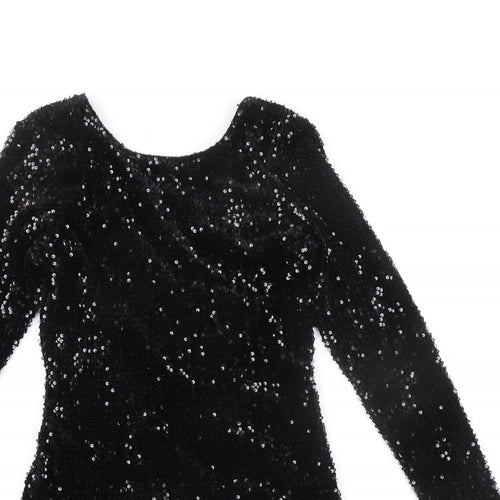 Motel Womens Black Polyester Mini Size M Boat Neck