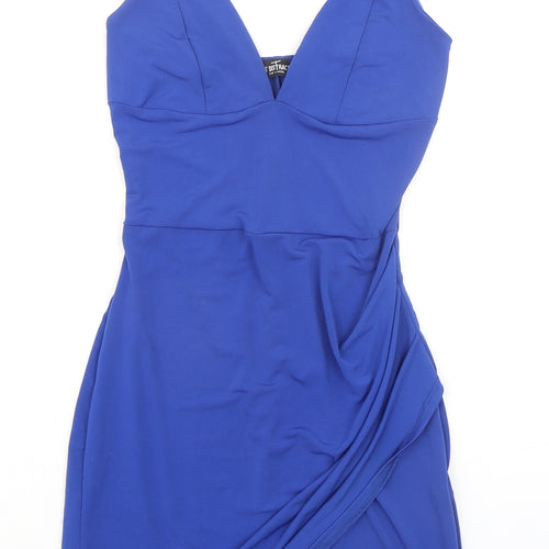 First Distraction Womens Blue Polyester Mini Size 6 V-Neck