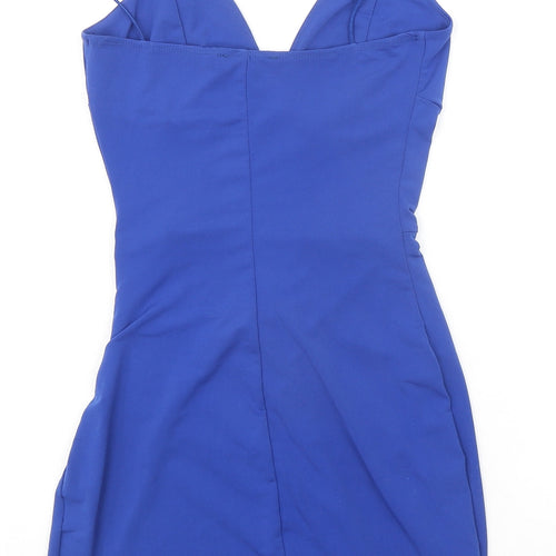 First Distraction Womens Blue Polyester Mini Size 6 V-Neck