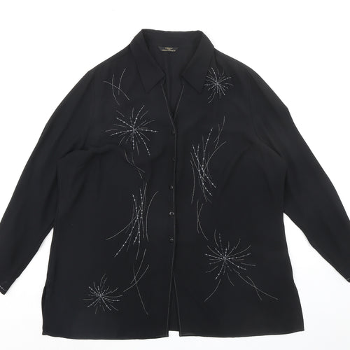 St Michael Womens Black Geometric Polyester Basic Button-Up Size 18 Collared - Embellished