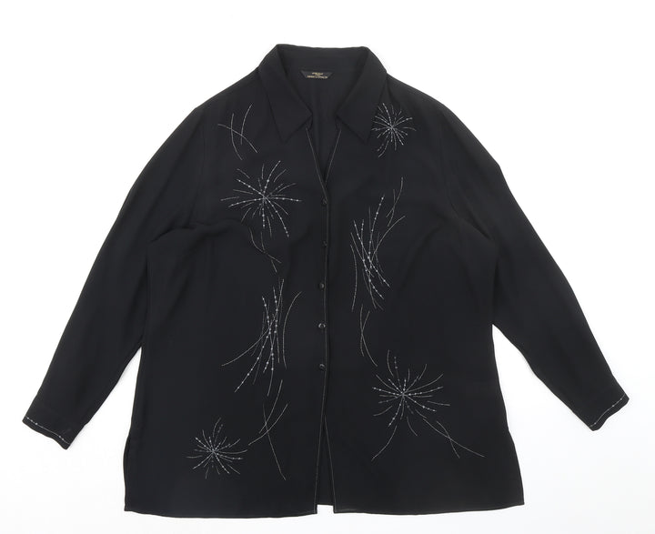 St Michael Womens Black Geometric Polyester Basic Button-Up Size 18 Collared - Embellished
