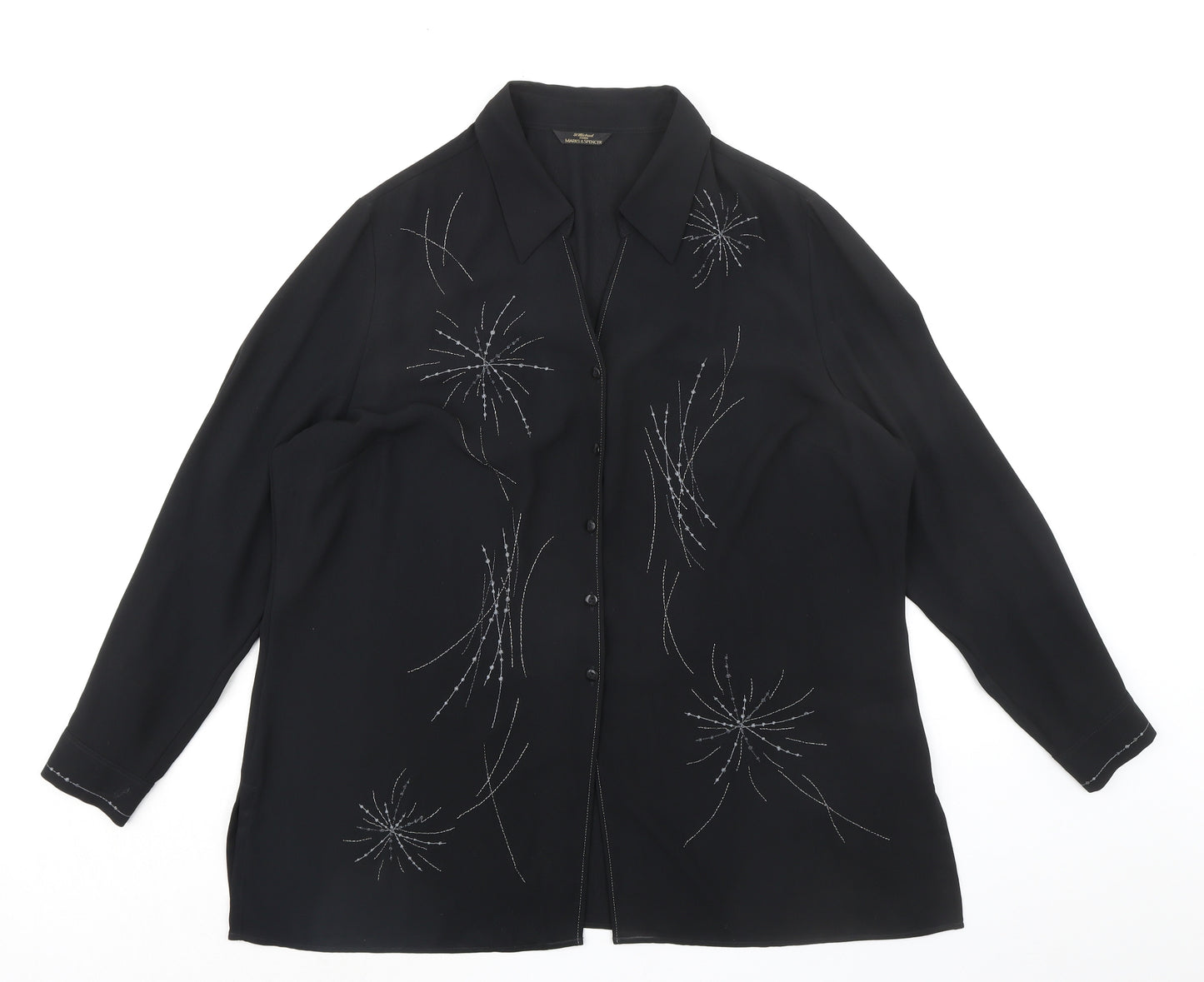 St Michael Womens Black Geometric Polyester Basic Button-Up Size 18 Collared - Embellished
