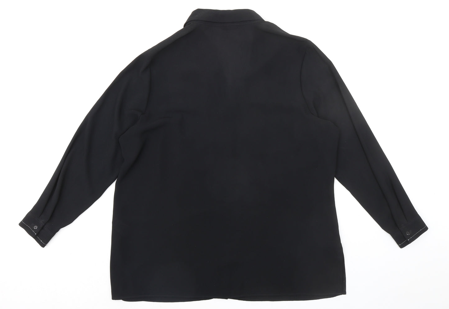 St Michael Womens Black Geometric Polyester Basic Button-Up Size 18 Collared - Embellished