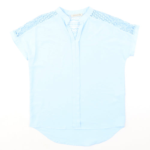 Redbalance Womens Blue Cotton Basic Blouse Size L V-Neck - Crocheted Lace Detail