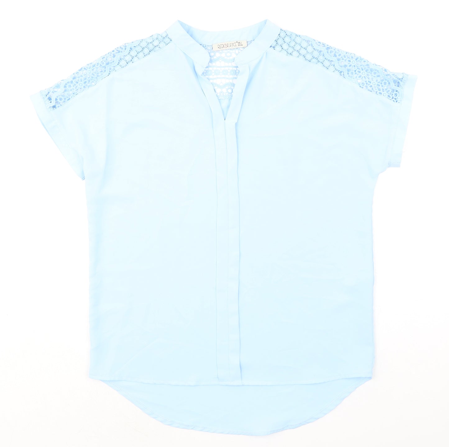 Redbalance Womens Blue Cotton Basic Blouse Size L V-Neck - Crocheted Lace Detail