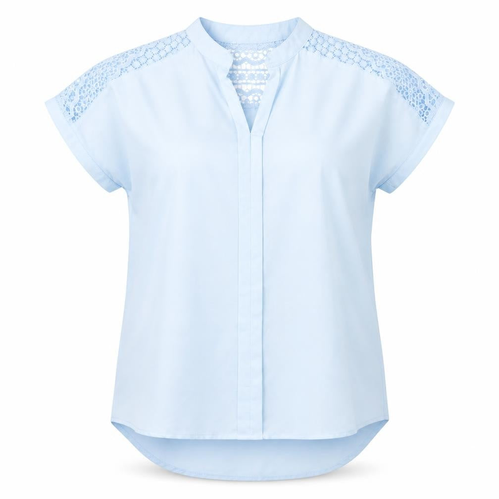 Redbalance Womens Blue Cotton Basic Blouse Size L V-Neck - Crocheted Lace Detail