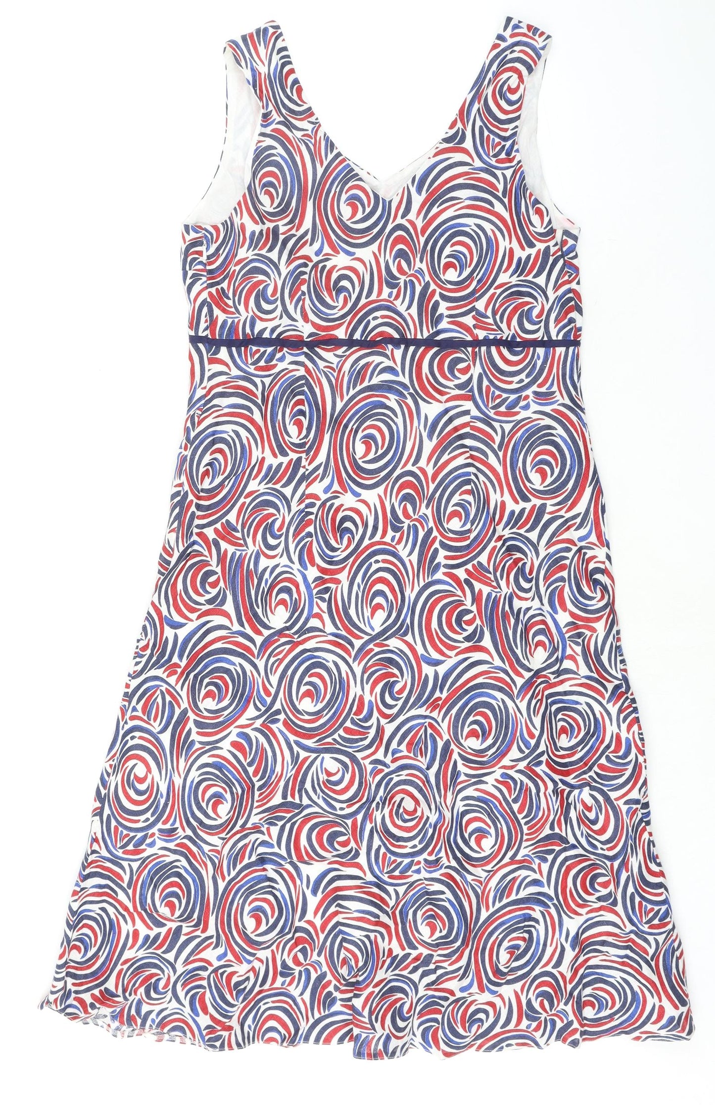 Minuet Womens Multicoloured Geometric Linen A-Line Size 16 V-Neck Zip