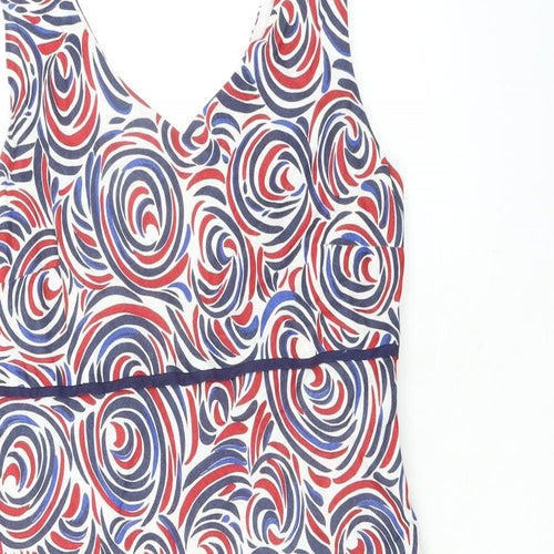 Minuet Womens Multicoloured Geometric Linen A-Line Size 16 V-Neck Zip