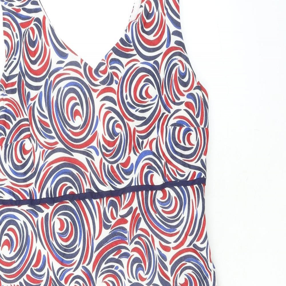 Minuet Womens Multicoloured Geometric Linen A-Line Size 16 V-Neck Zip