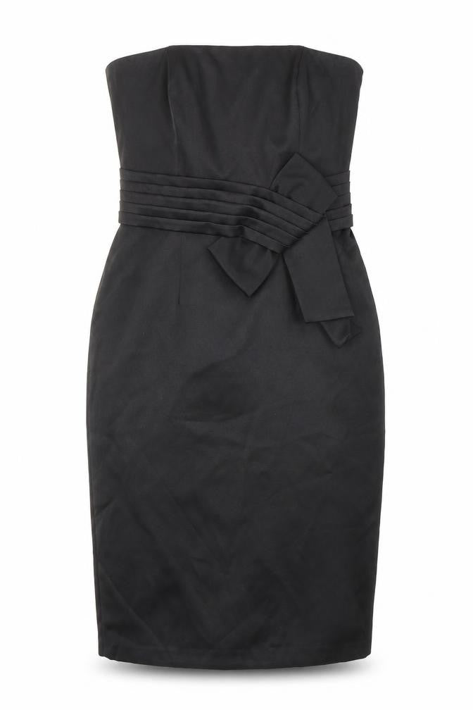 Front view of M&Co women’s black polyester mini, size UK 12, square neck zip - strapless