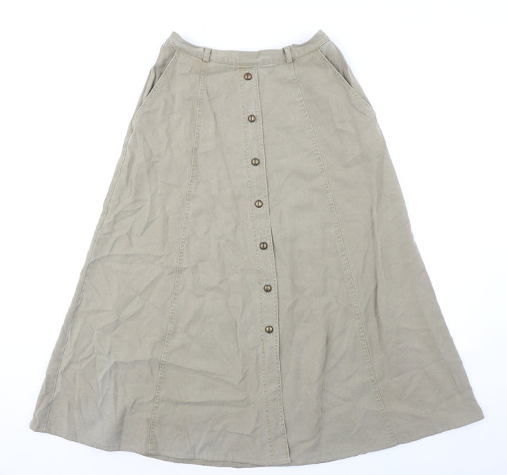 Pola Oy Womens Green Lyocell Swing Skirt Size 12 Zip