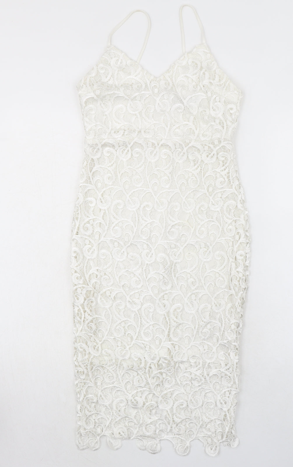 AX Paris Womens Ivory Polyester Bodycon Size 8 V-Neck Zip