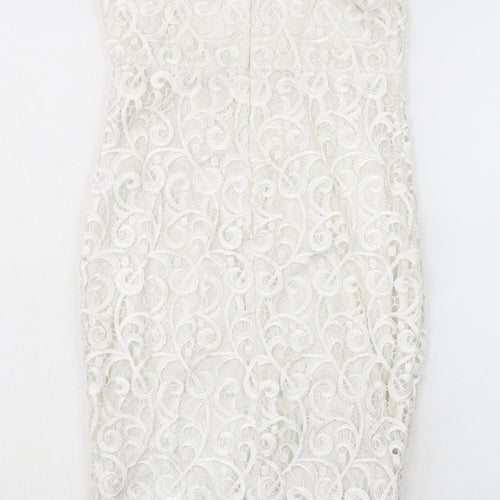 AX Paris Womens Ivory Polyester Bodycon Size 8 V-Neck Zip