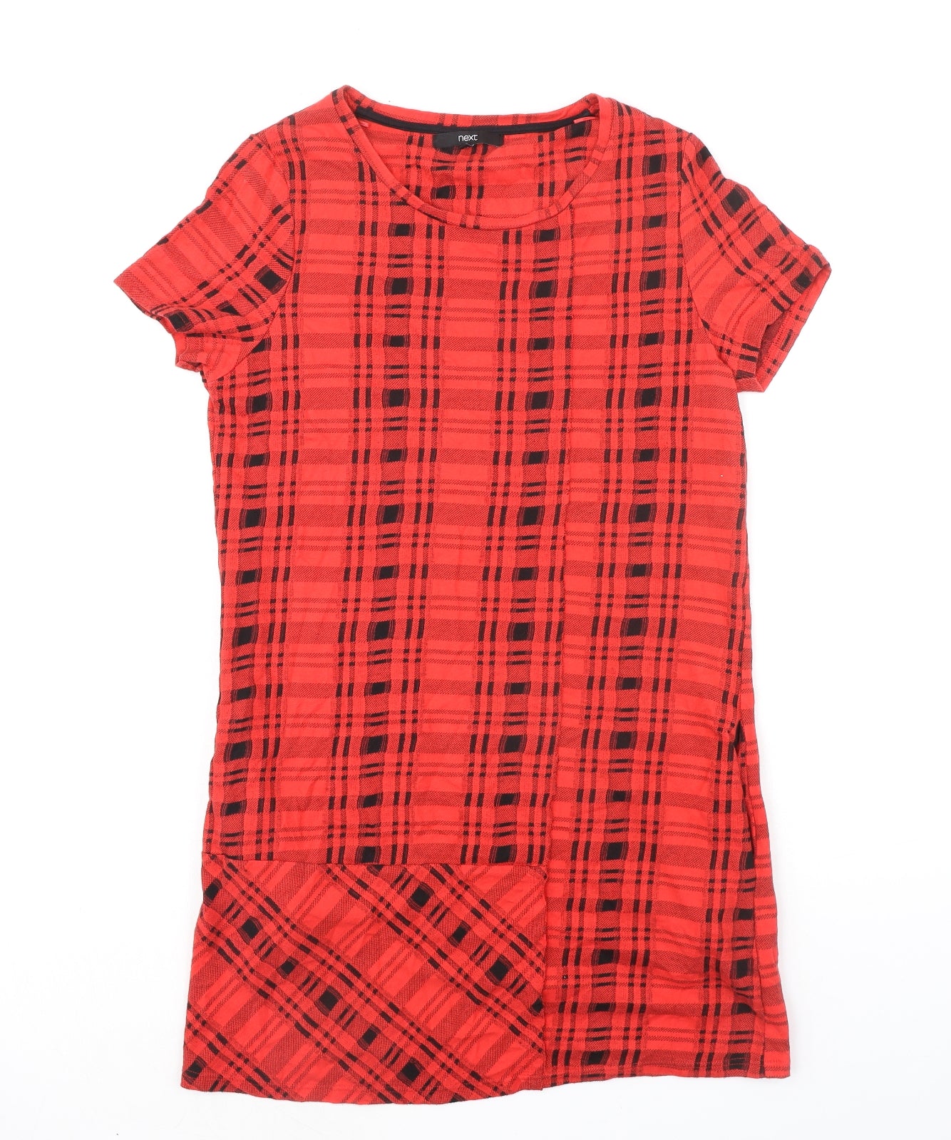 NEXT Womens Red Plaid Cotton Shift Size 12 Boat Neck