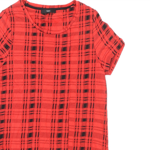 NEXT Womens Red Plaid Cotton Shift Size 12 Boat Neck